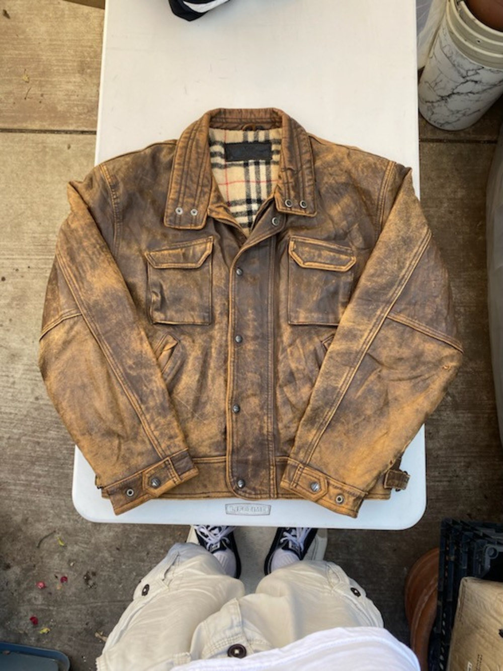 American Eagle Outfitters Large Distressed Brown Leather Biker Bomber Jacket